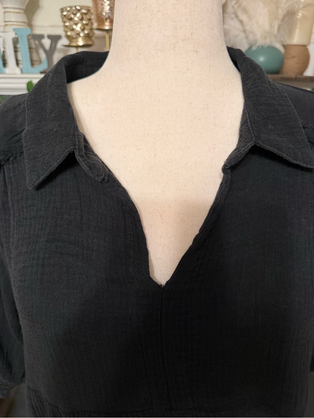 Umgee Washed Black Relaxed Maxi Dress with Collar - Picture 4 of 6